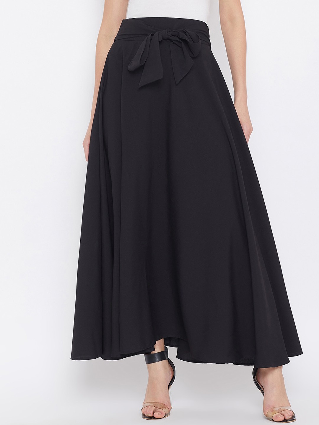 Women's Skirt long flared elegant with bow tie, high waist, casual