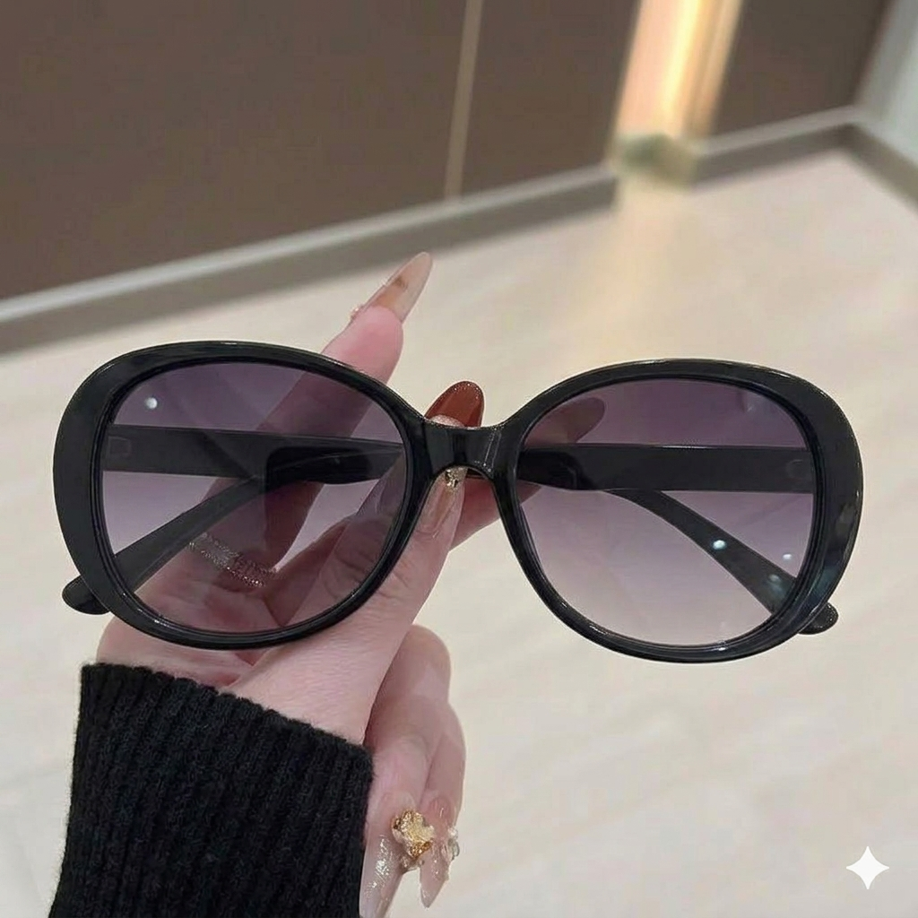 Bestwear.pk Luxury Oversized Sunglasses for Women - Stylish Black Round Frame Eyewear with Gold - UV400 Protection Gradient Purple Lens Sun Glasses for Girls - Oval Shape Eyeglasses Shades for Ladies