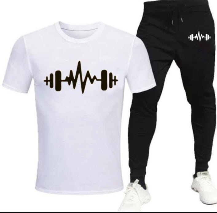 Tracksuit Cotton Fabric T-Shirt & Trouser Set for Summer Elegant Suits Gym Dumble Printed Track Suit T shirts Pajama Casual Wear for Men And Boys