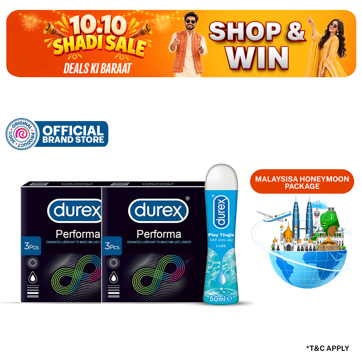 Durex Condoms Extended Pleasure 3 Pcs (Pack of 2) + Durex Play Tingle Lube 50ml