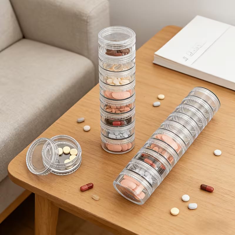 5 Pieces Stackable Airtight Clear Plastic Containers with Screw Lids storage containers, airtight containers, jewelry organizer, plastic storage box, round container set, stackable boxes, bead storage, nail art organizer, medicine box, tablet organizer