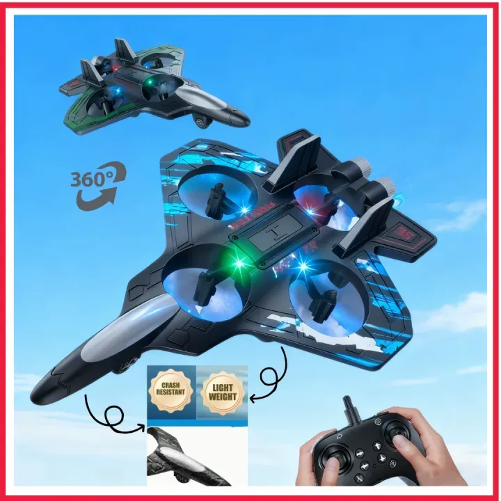 RC Fighter Jet Airplane – Rechargeable Remote Control Aircraft with LED Lights, 360° Flips & Long-Range Fun, Perfect Flying Toy for Kids