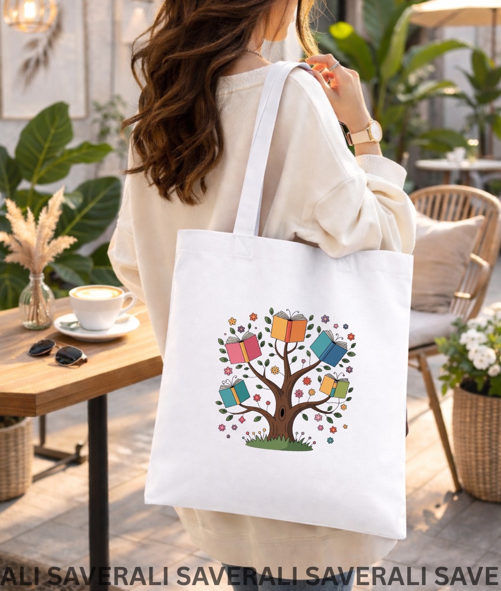 Floral Printed Black Canvas Tote for Her