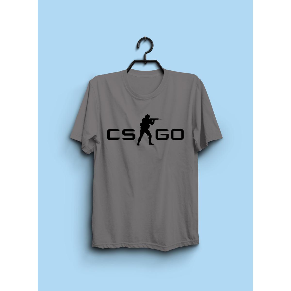 Counter Strike "CS-GO" Half Sleeves Round Neck Grey Tshirt For Men & Women