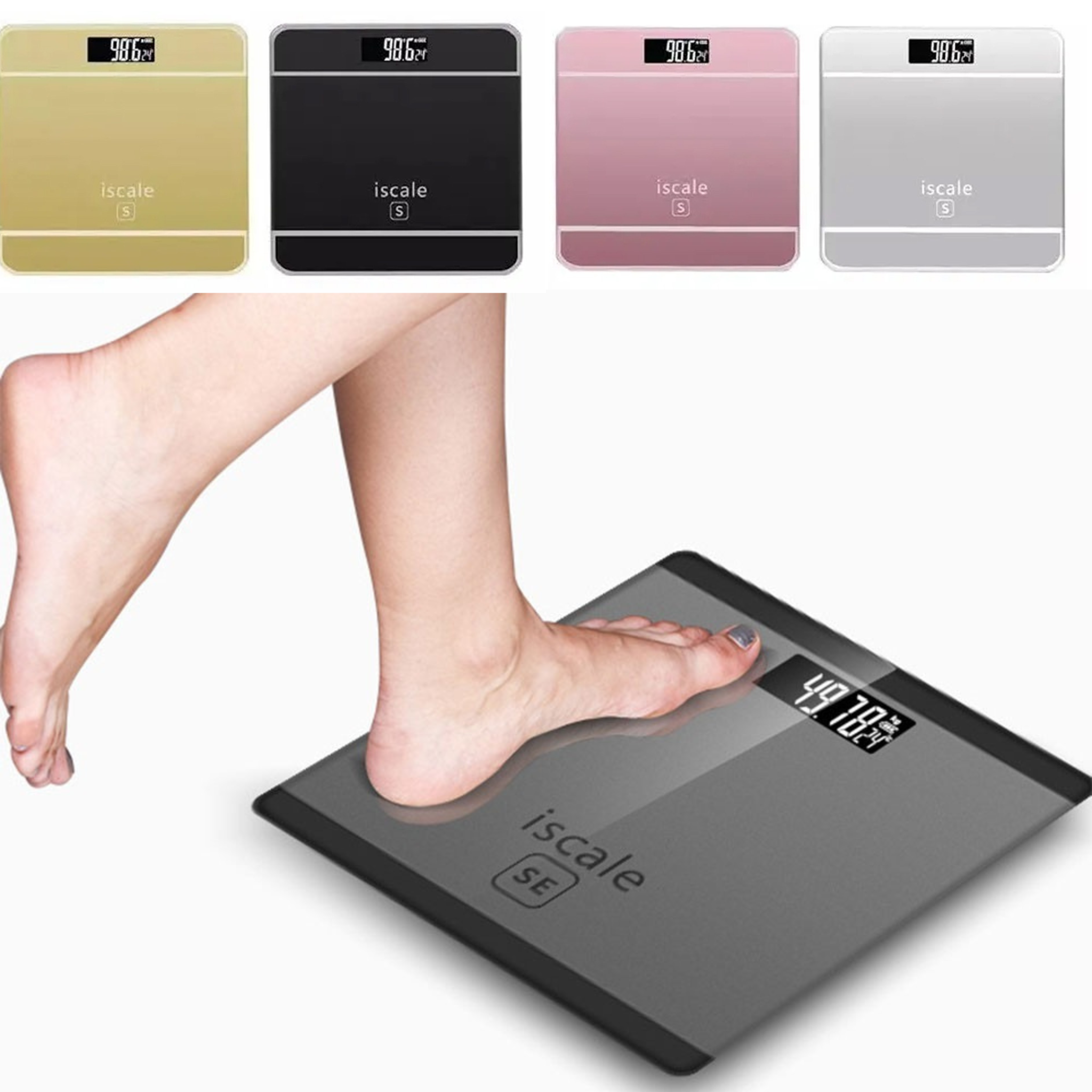 180KG Electronic Digital Body Weight Scale with LCD Display, Tempered Glass Bathroom Weighing Machine, High Accuracy, Step-On, Battery Included