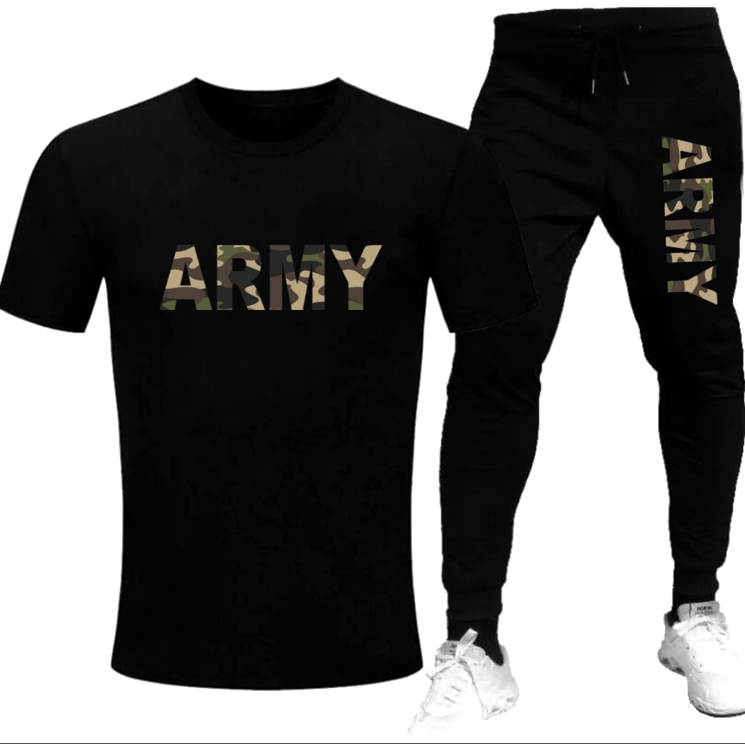 Black Camouflage Army Printed Tracksuit For Men - Soft & Comfy Fabric Tshirt & Trouser Commando Printed Tracksuit