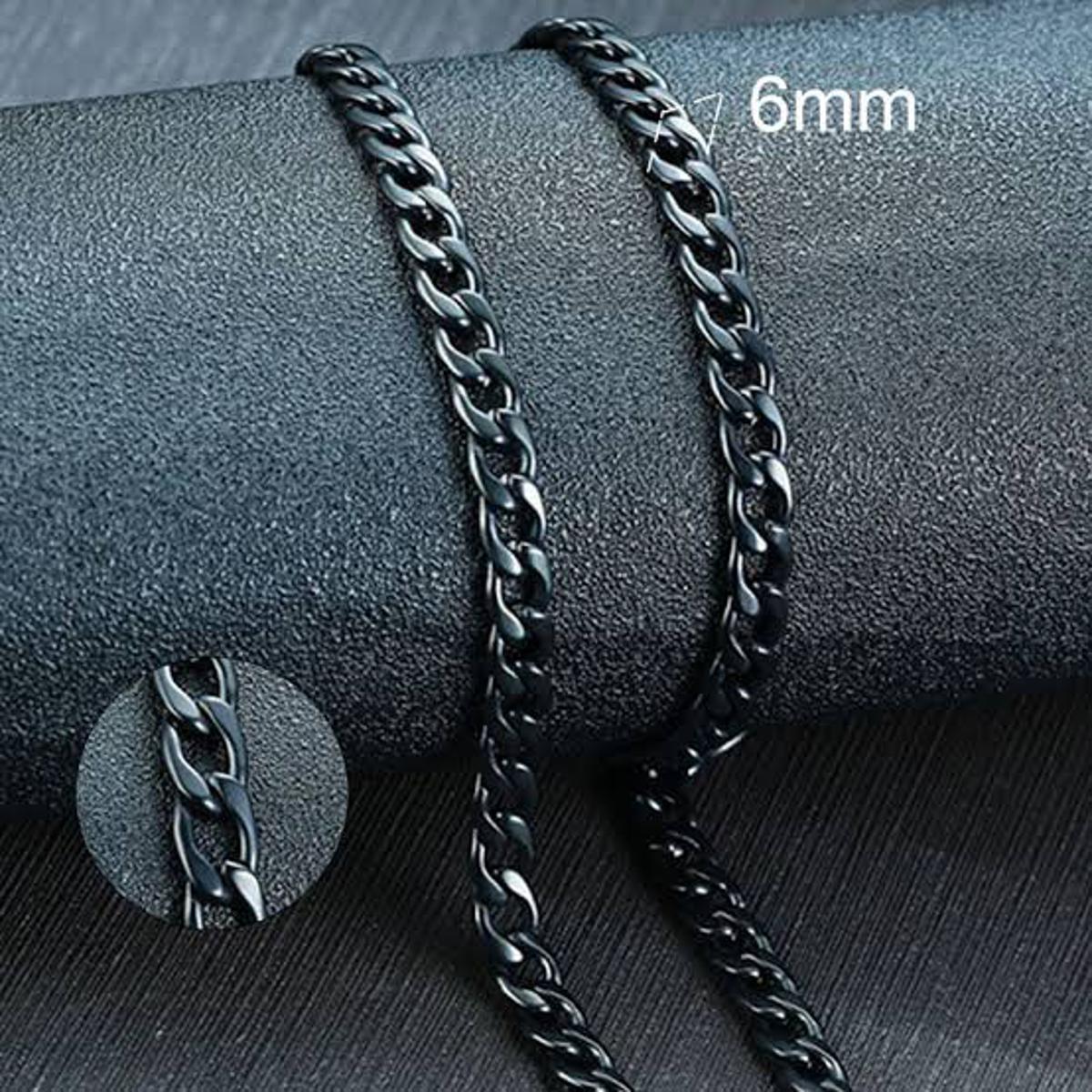 Black Stainless Steel Italian Thin Cuban Neck Chain For Men / Boys / Mens