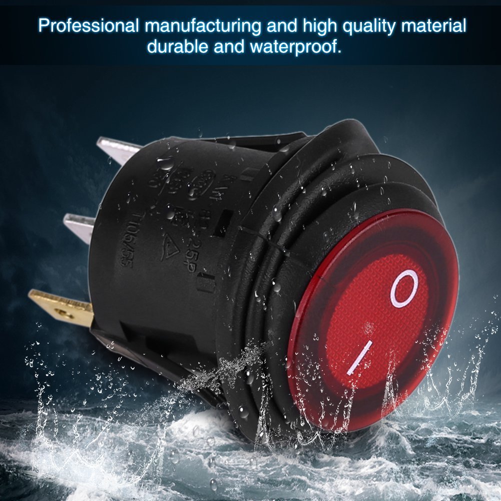 2PCS 12V 3Pin Red LED Rocker Switches, Round Button Rocker Toggle Switch OnOff SPDT Snap Waterproof for Car Auto Boat Truck