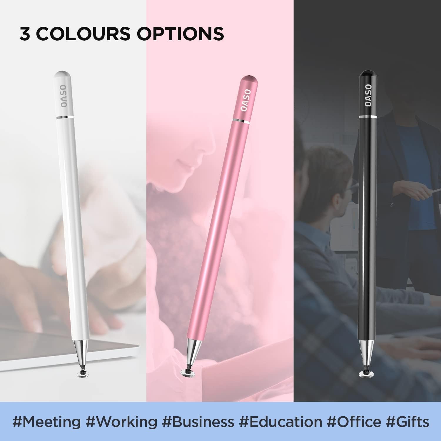 3 in 1 Universal Stylus Pen For Touch Screens - Metal Stylus Pencil One Pro With Flexible Multi Functional Transparent Disc For Writing & Drawing & Navigation Without Any Delay - Compatible With Android,Tablet & Touch Laptops - White