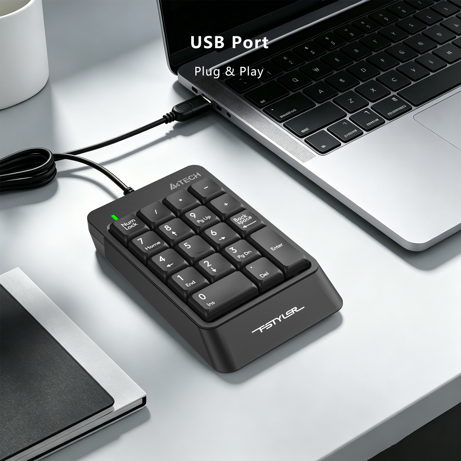 A4Tech FK13P FSTYLER Numeric Keypad - Sleek & Slim - Wired USB - Splash Resistant - Number pad for PC/Laptop - Black