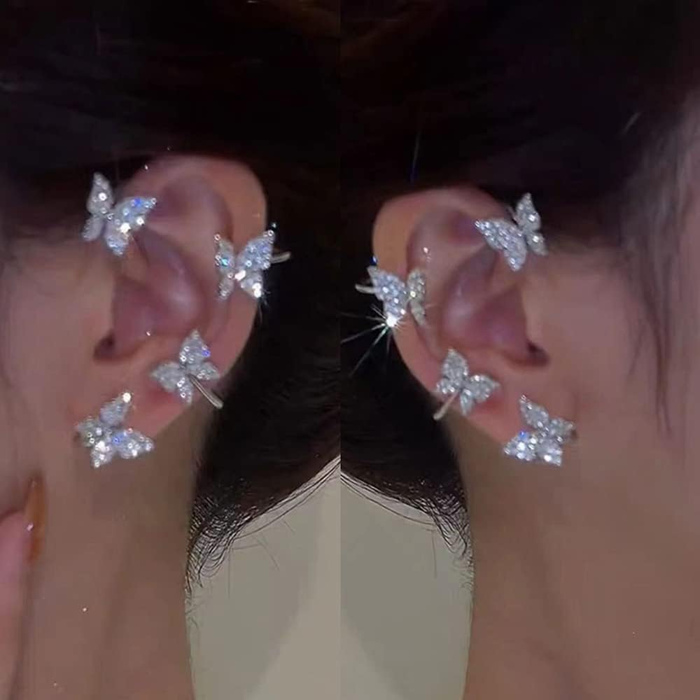 2PCS Zircon Ear Cuff Earrings Rhinestone Non Pierced Ear Clips Wrap Around Fairy Earrings for Women Teen Girls