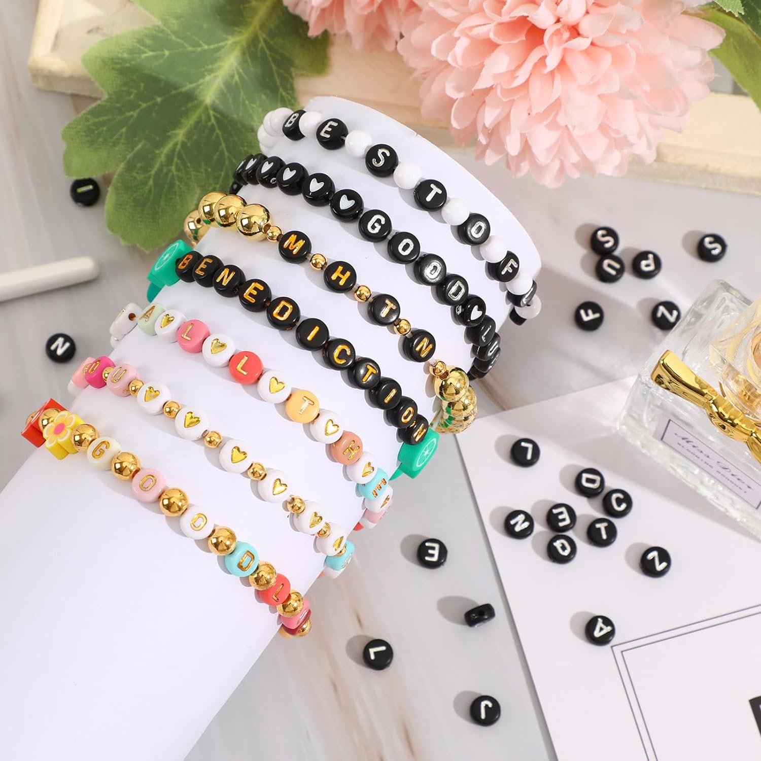 50Pcs Mixed Letter Acrylic Beads Flat Round Alphabet Charms Beads For Bracelet Necklace Jewelry Making