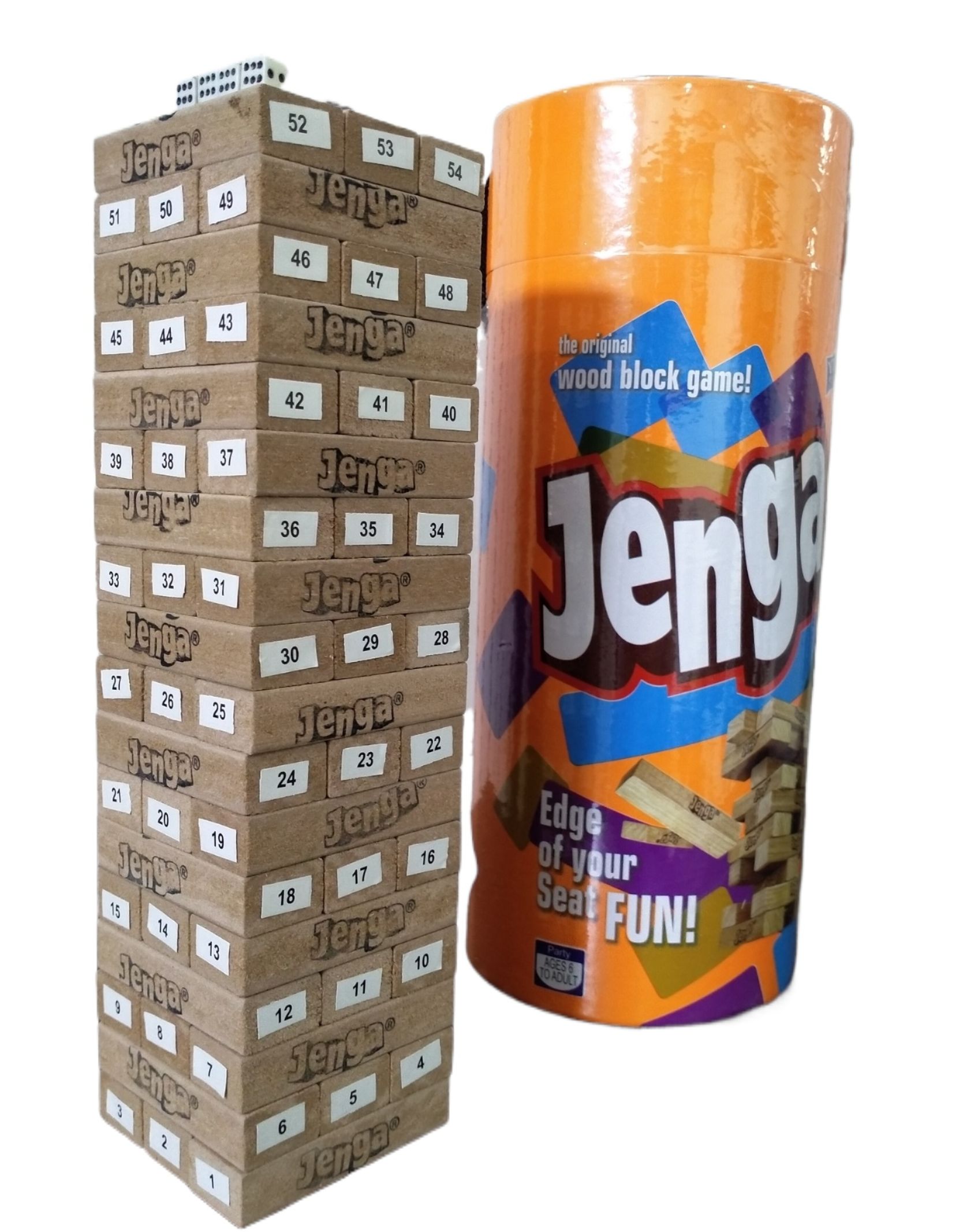 Hasbro Gaming Jenga Tower Mdf Wood Blocks Game - Dice and Numbers Classic Jenga Lasani Wooden Stacking Tower Game for Kids & Adults