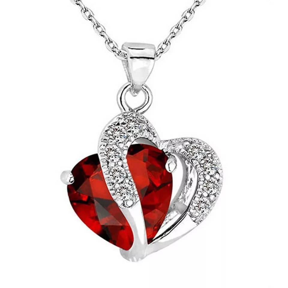 Necklace Heart Shaped Crystal Zircon Pendant with Silver Chain For Girls and Woman