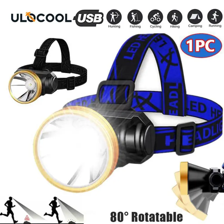 Powerful LED Headlamp Angle Adjustable Fishing Headlight USB Rechargeable  Head Torch Lamp for Outdoor Camping Tool