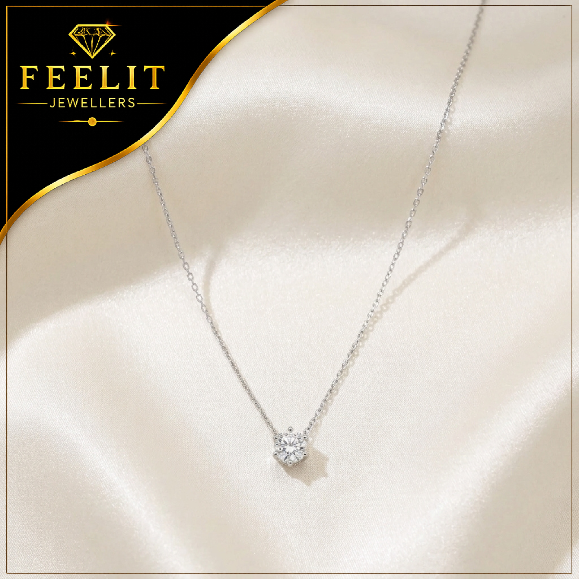 Silver Tone Solitaire Necklace for Women & Girls – Stainless Jewellery with Sparkling Crystal Pendant | Minimal Fashion Necklace | Gift Jewellery