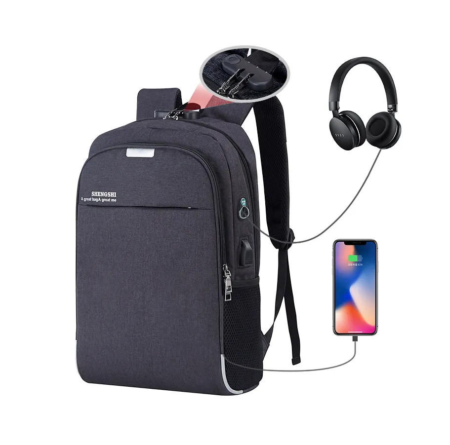 SHEMOSHI Anti-Theft Laptop Backpack with USB Charging Port  16.5" Inch Laptop Waterproof College Bag for Men & Women  Business Travel Bag with Combination Lock & Charging Cable