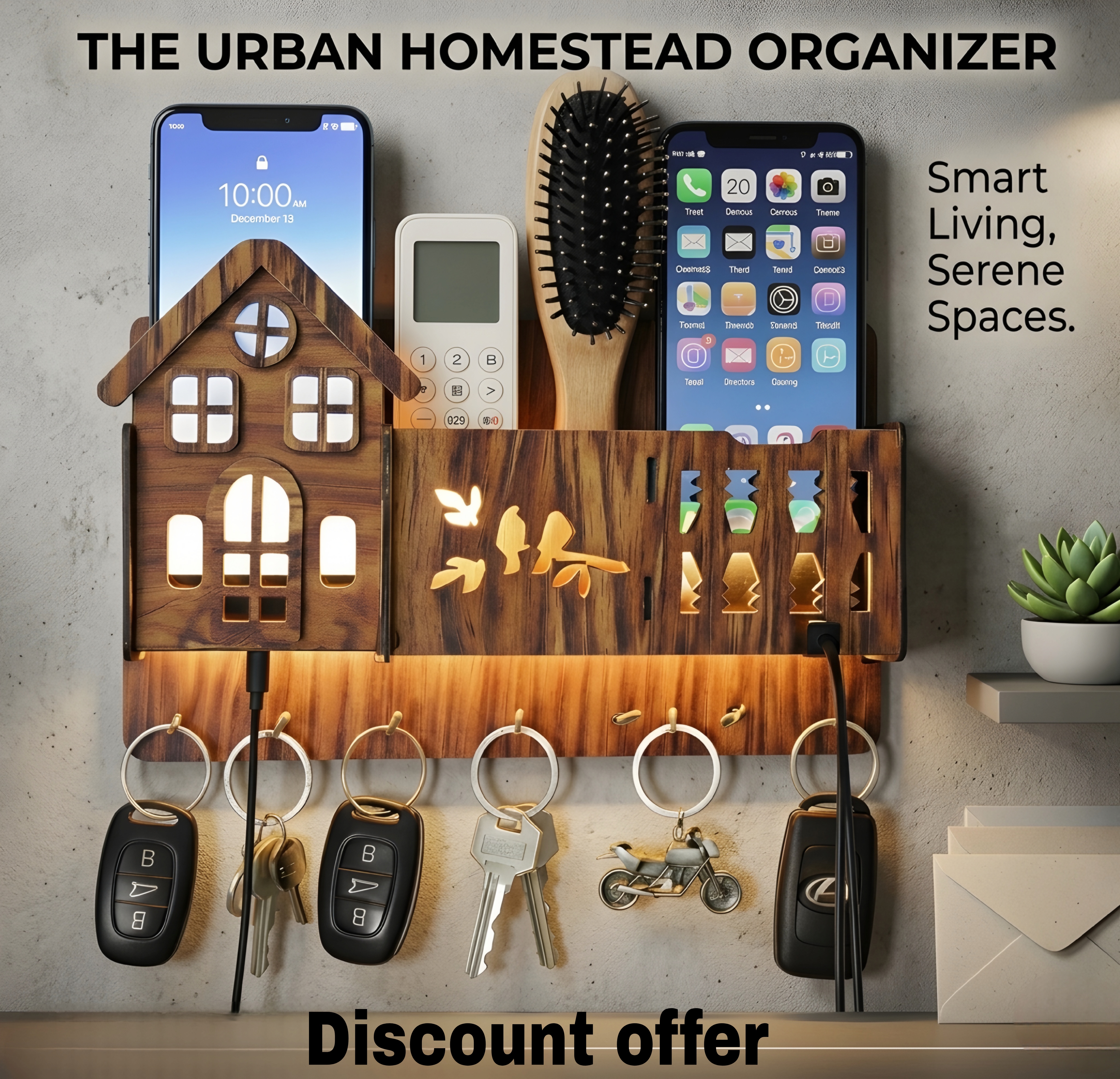 Multipurpose design Wood Key Holder | 8 Hooks | Home Decoration items | Wall Decoration items for room | Wall Hanging for keys | Wall Hanging For Decoration | key organizer | Fancy handmade key holders | Decorative wooden wall rack for key & mobile