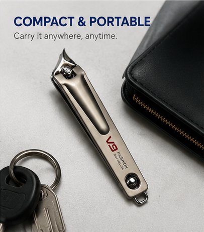 V9 Professional Stainless Steel Nail Clipper with Sharp Curved Cutting Edge | Heavy Duty Nail Cutter for Thick Nails | Ergonomic Comfortable Grip | Rust Resistant Precision Nail Trimmer for Men, Women & Seniors | Single Piece Grooming Tool