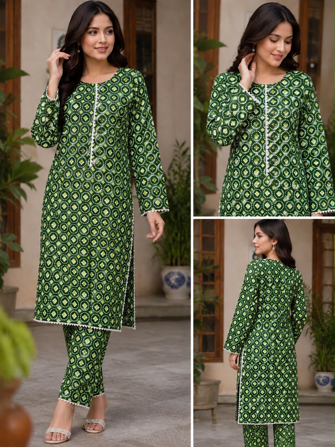 Stitched dress dress for girls | Green & White dress | high hope collection