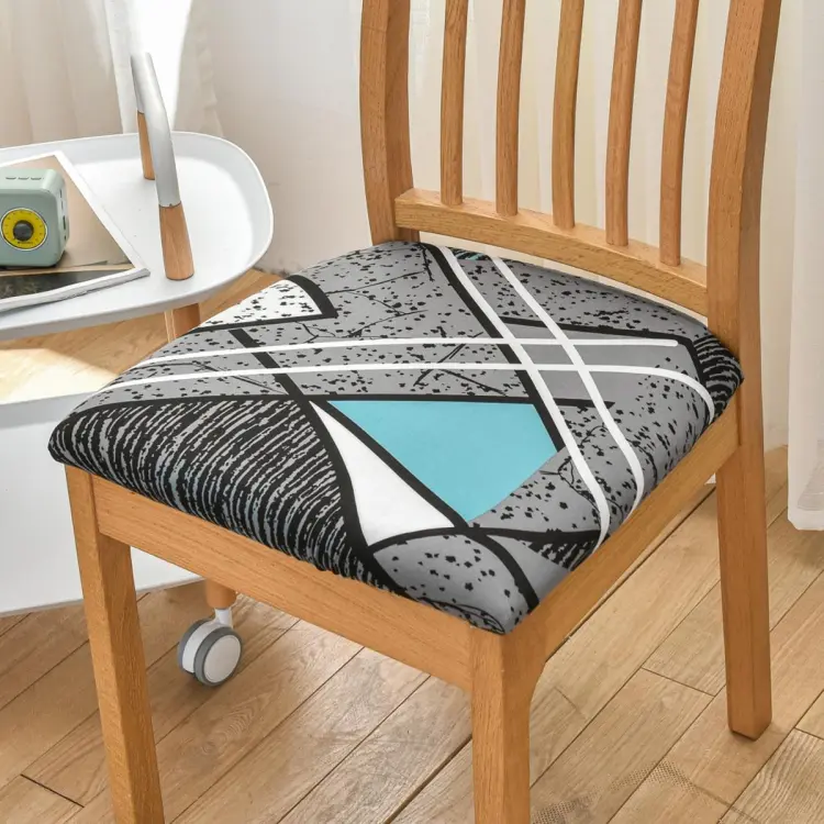 Geometry Square Chair Seat Cushion Cover With Elastic Bottom for