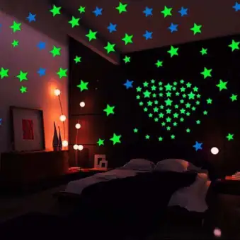 100pcs Set Night Luminous Stars Fluorescent 3d Wall Sticker For Children S Bedroom Decor Romantic Night Glow In The Dark Stars