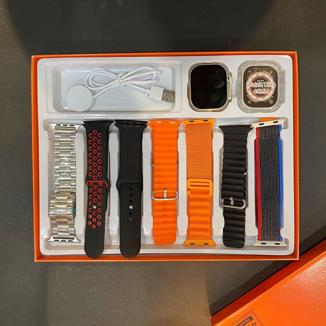 7 in 1 Smart Watch with Metal Chain | 7 Straps Smartwatch Ultra watch 8 for Gift - 7in1 Smart watch for Boys Girls |
