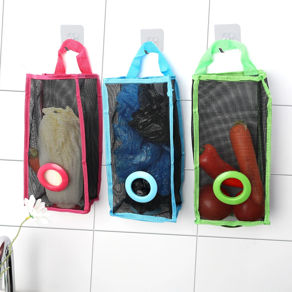 New Reusable Hanging Bag Holder for Storing Grocery and Plastic Bags in the Kitchen, Wall-Mount Mesh Bag for Plastic and Garbage Storage with Easy Access for Kitchen Use, Kitchen Storage Solution,Kitchen Accessories Tools