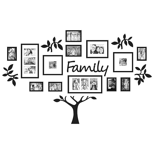 Family Tree Wall Decor with 10-12 MDF Frames, Black Laminated Home and Kids Room Decoration, Gifting Idea (30-40 inch Coverage)