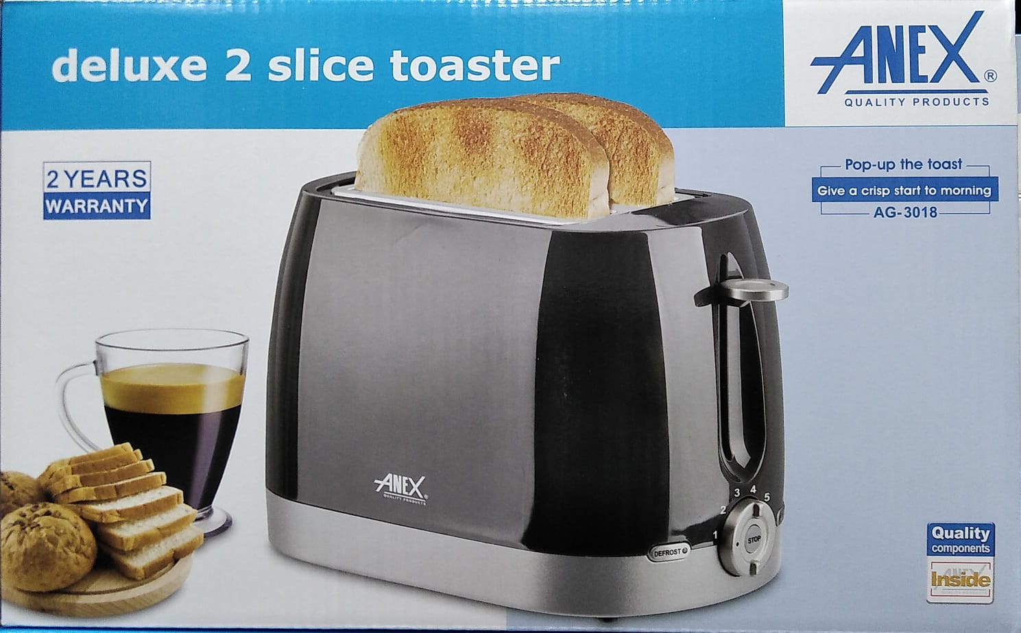 Anex 2 Slice Toaster Ag-3018 Black