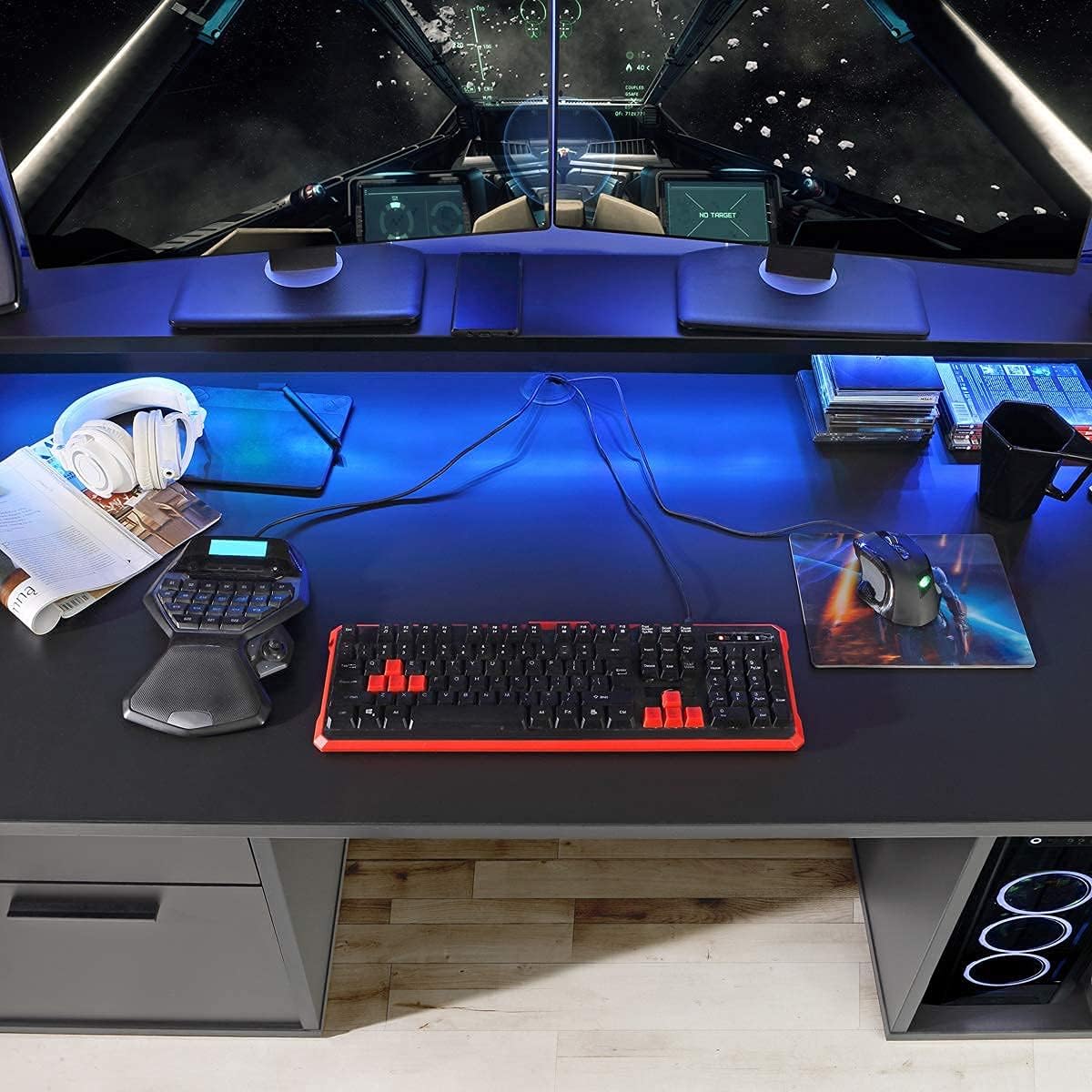 Gaming Desk With LED Lights 48 inch x 24 inch x 30 inch Computer Desk Workstation For Large PC Home Office Desk Perfect Black Desk With Drawers & Storage (Customised)