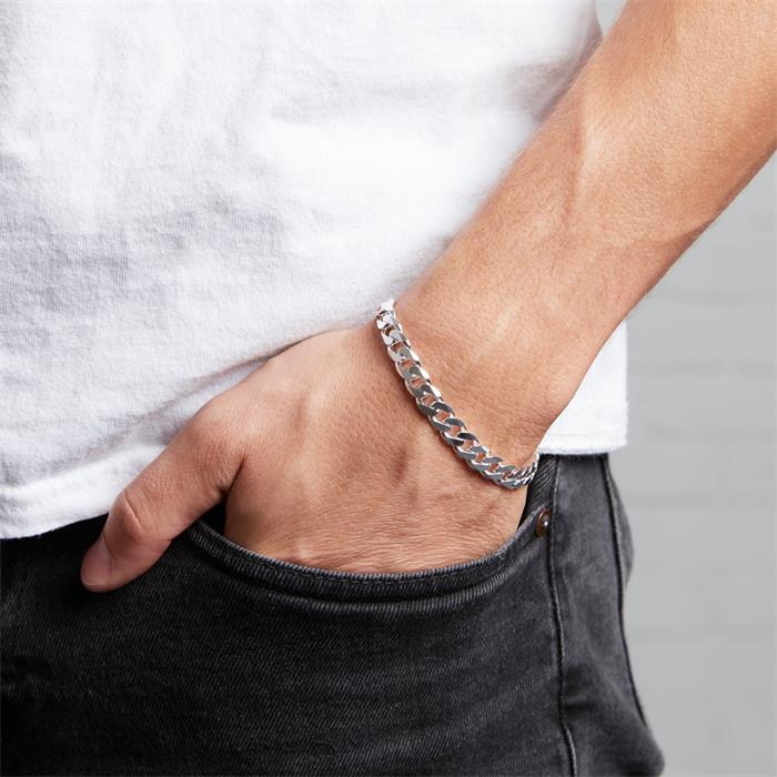 Set of Silver Stainless Steel Cuban Link Neck Chain and Wrist Bracelet Band for Men / Boys
