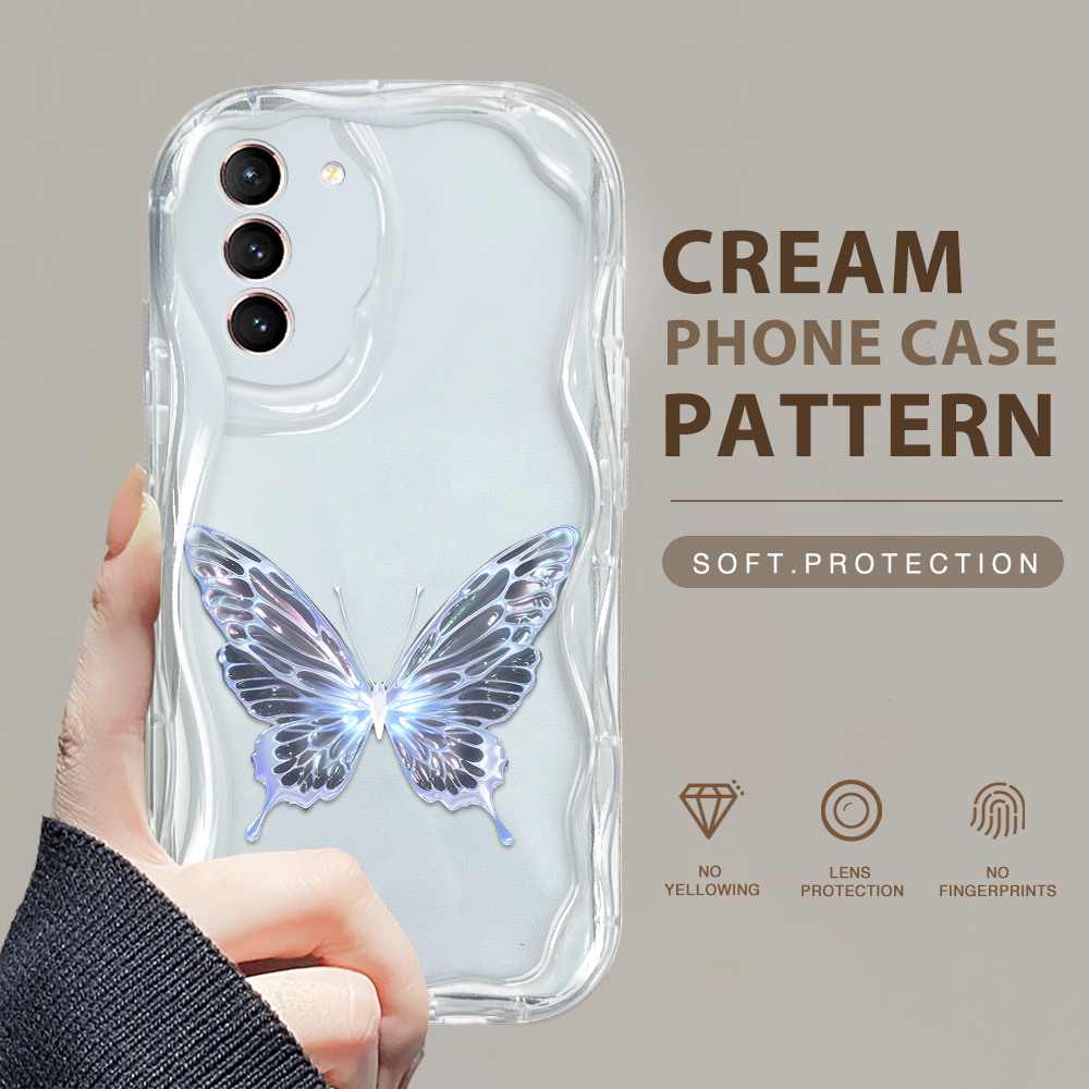 BILI for Samsung S21 5G Back Cover Glowing Butterfly Pattern Cream