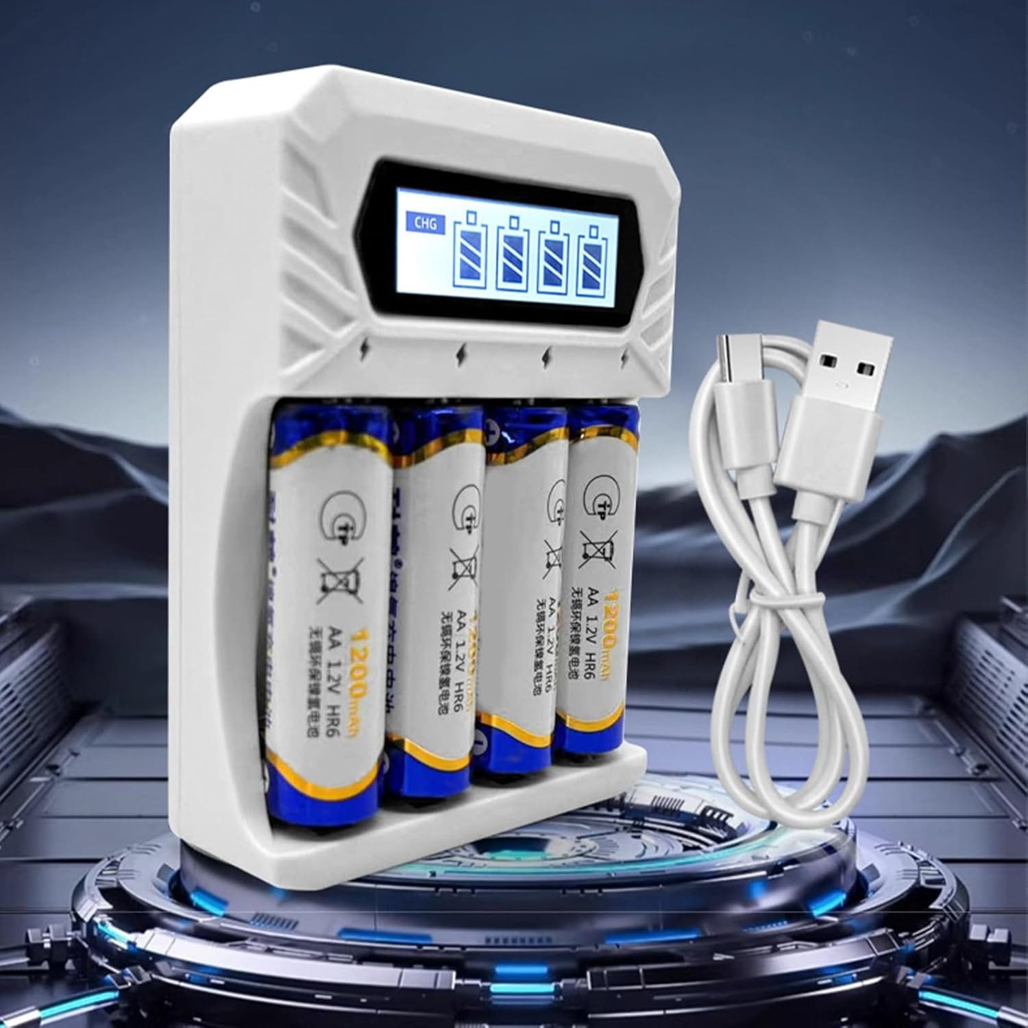 Rechargeable Cell charger battery  charger USB powered Type C Fast Charging 4 Slot with LCD power display