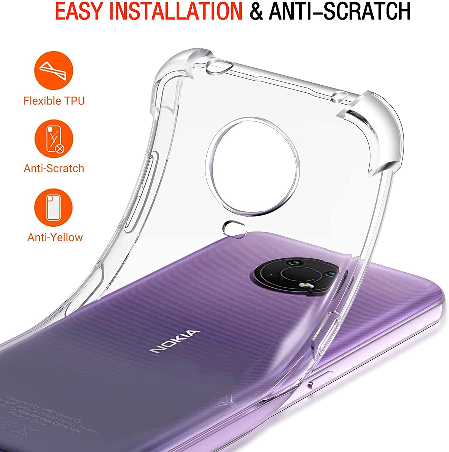 REY Cover in Gel TPU Trasparente per Nokia G10 - G20, Ultra Sottile 0,33 mm, Morbido Flessibile, Custodia Silicone