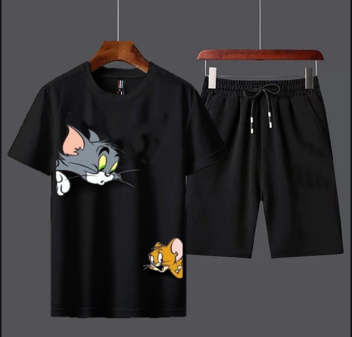 Trendy Famous Cartoon Tom And Jerry Tag Printed Summer Tracksuit For men & boys Tee-shirt with SHORTS/BOXERS New Design Round Neck Half Sleeves T Shirts Top Quality Gym Wear/Casual and comfortable Pair T-Shirt and SHORTS