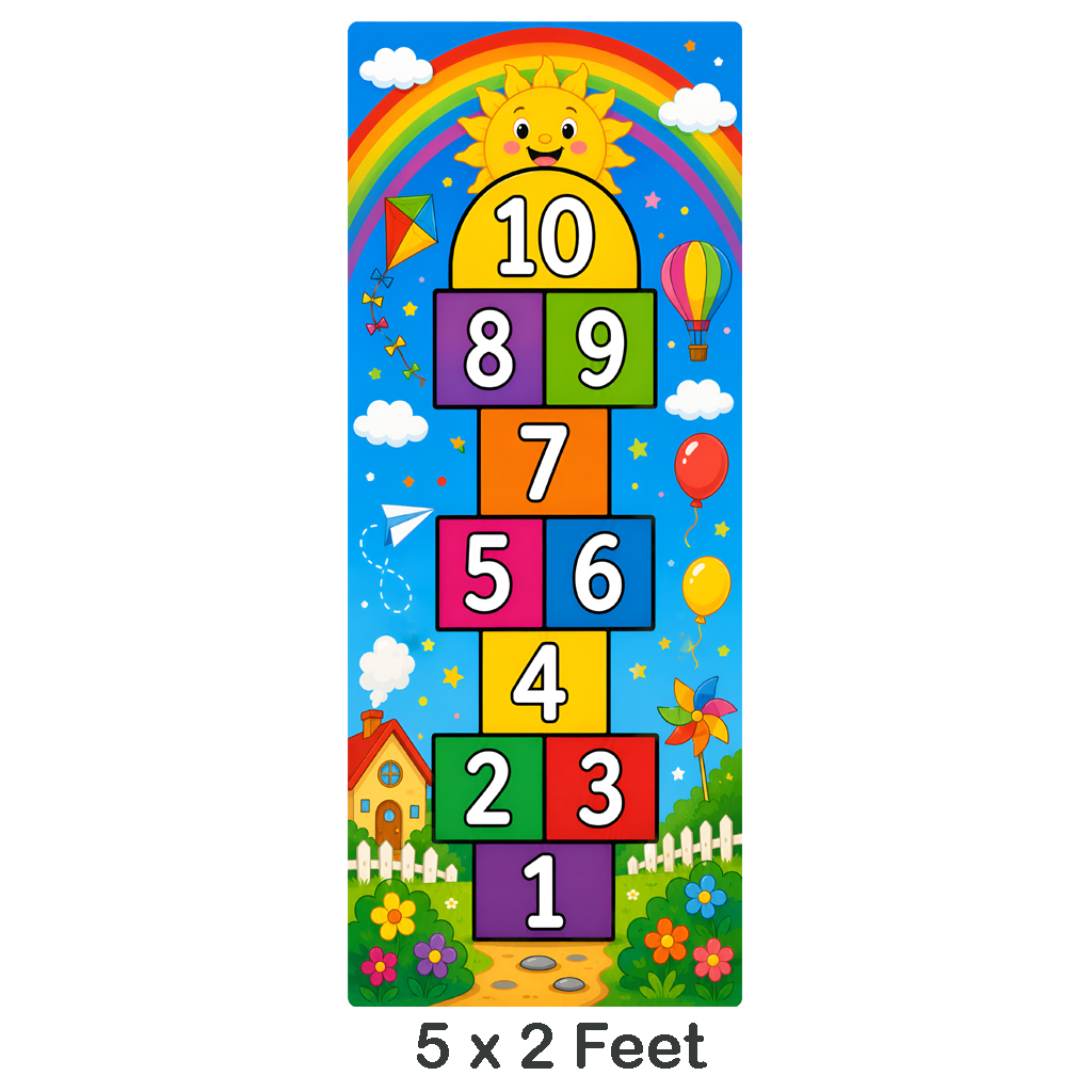 Hopscotch Hand and feet Jumping Jumbo Floor Play Mat Size 60 x 24 Inch Children Physical and Healthy Activity Playing Mat Toy - Educational Learning Waterproof Flex Sheet Playmat for Kids Boys and Girls Panaflex Toys  Perfect Game For Friends and Family