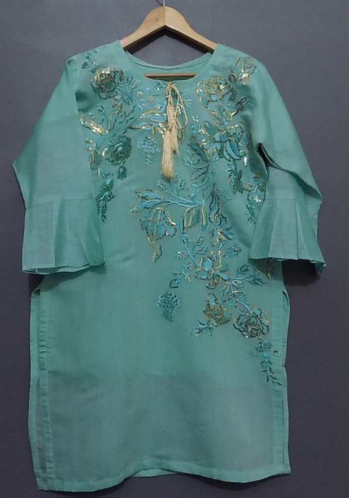 Green Paper Cotton Embroidered Shirt 