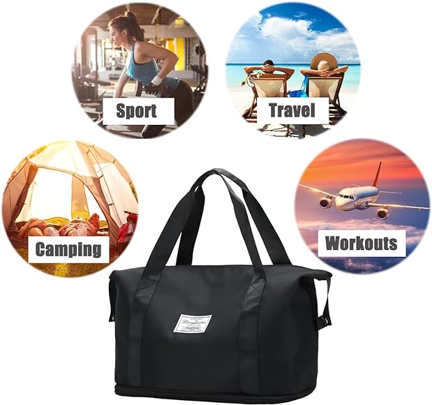 NEW LARGE CAPACITY MULTIFUNCTIONAL FOLDING TRAVEL BAG , DUFFEL BAG , DRY AND WET SEPARATION SPORTS WATERPROOF LUGGAGE TOTE HANDBAG TRAVEL BAG GYM YOGA STORAGE BAG FOR WOMEN AND MEN (black)