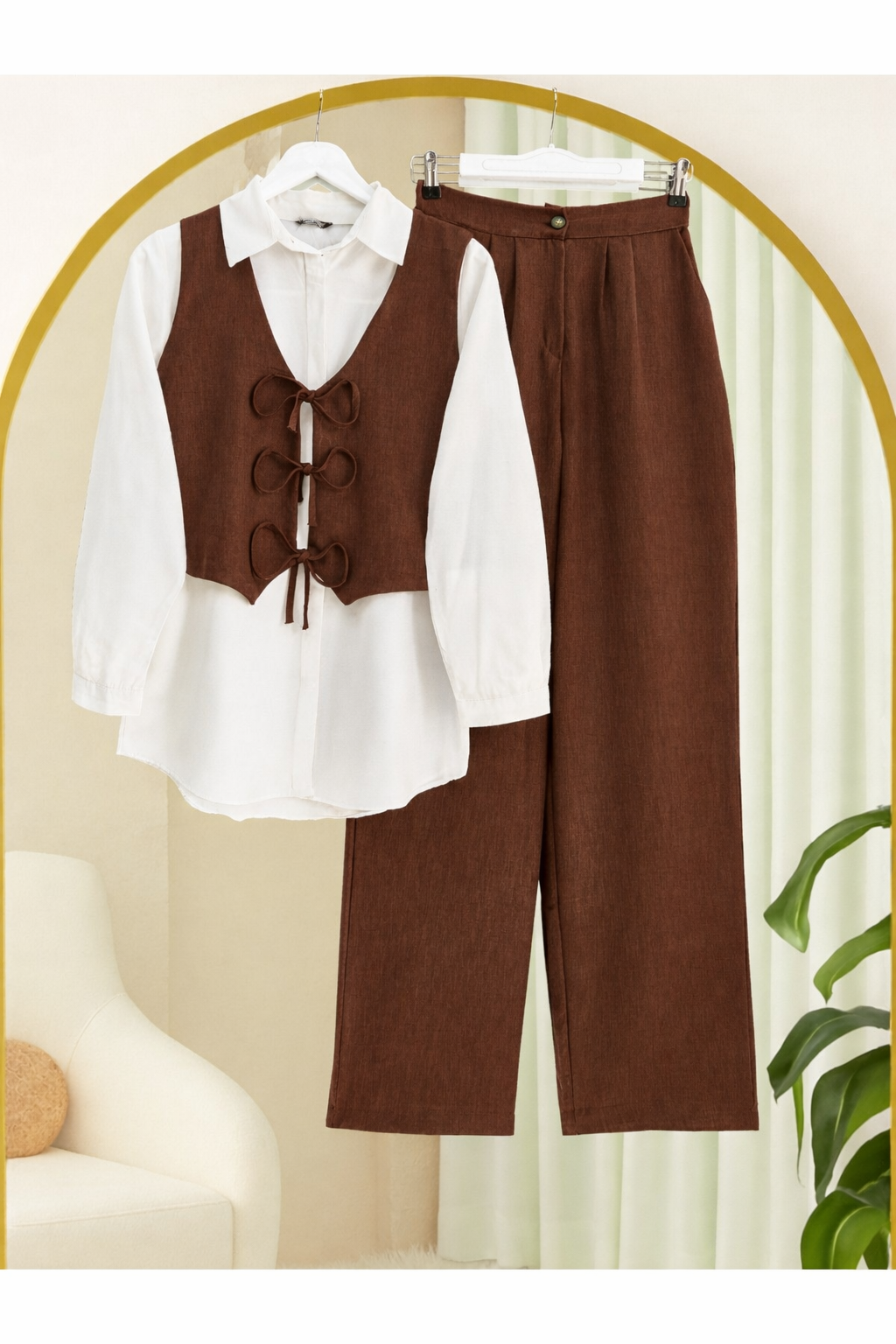 Chic Bow-Tie Vest & Wide-Leg Pants Co-Ord Set for Effortless Summer Style for Girls