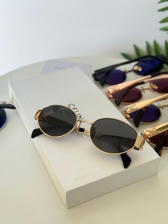 Celine Inspired Retro Oval Sunglasses for Women & Men – Vintage Small Frame UV400 Polarized Fashion Shades – Luxury Metal Frame Steampunk Sun Glasses for Girls & Boys – Trendy Retro Designer Eyewear with Anti Glare UV Protection – Lightweight Oval Sunglas