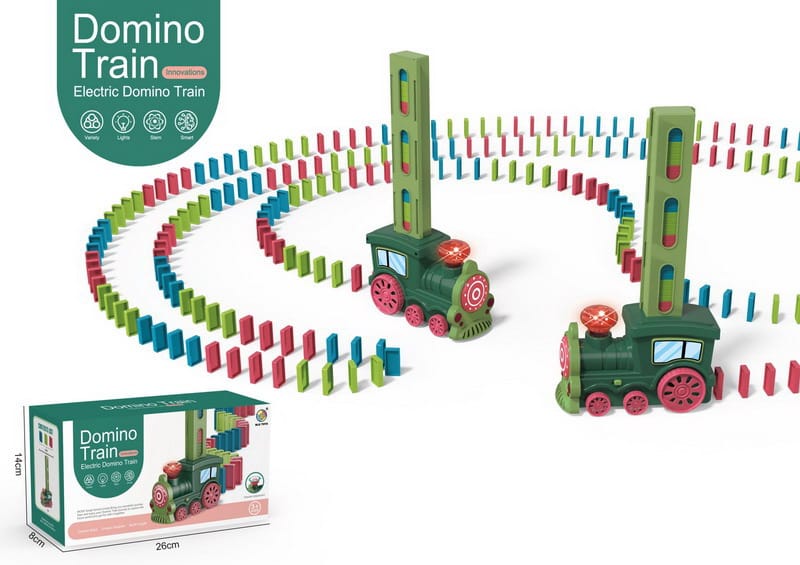 Kid's Domino Train Blocks Set, domino train blocks set building and stacking toy, Automatic Domino Train Set Kids Toy with Light and Sound Construction Train