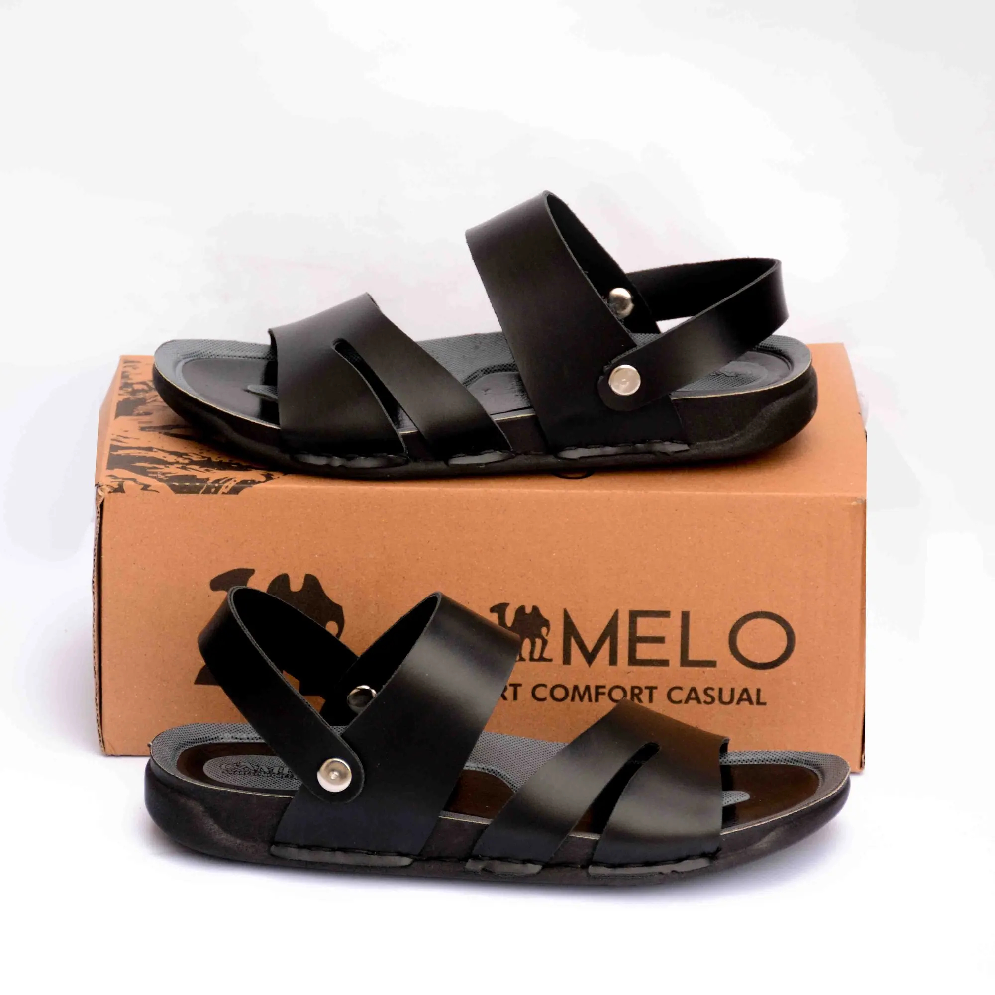 Camelo Stylish Black 3 Stripes Party Wear Convertible Sandal For Men