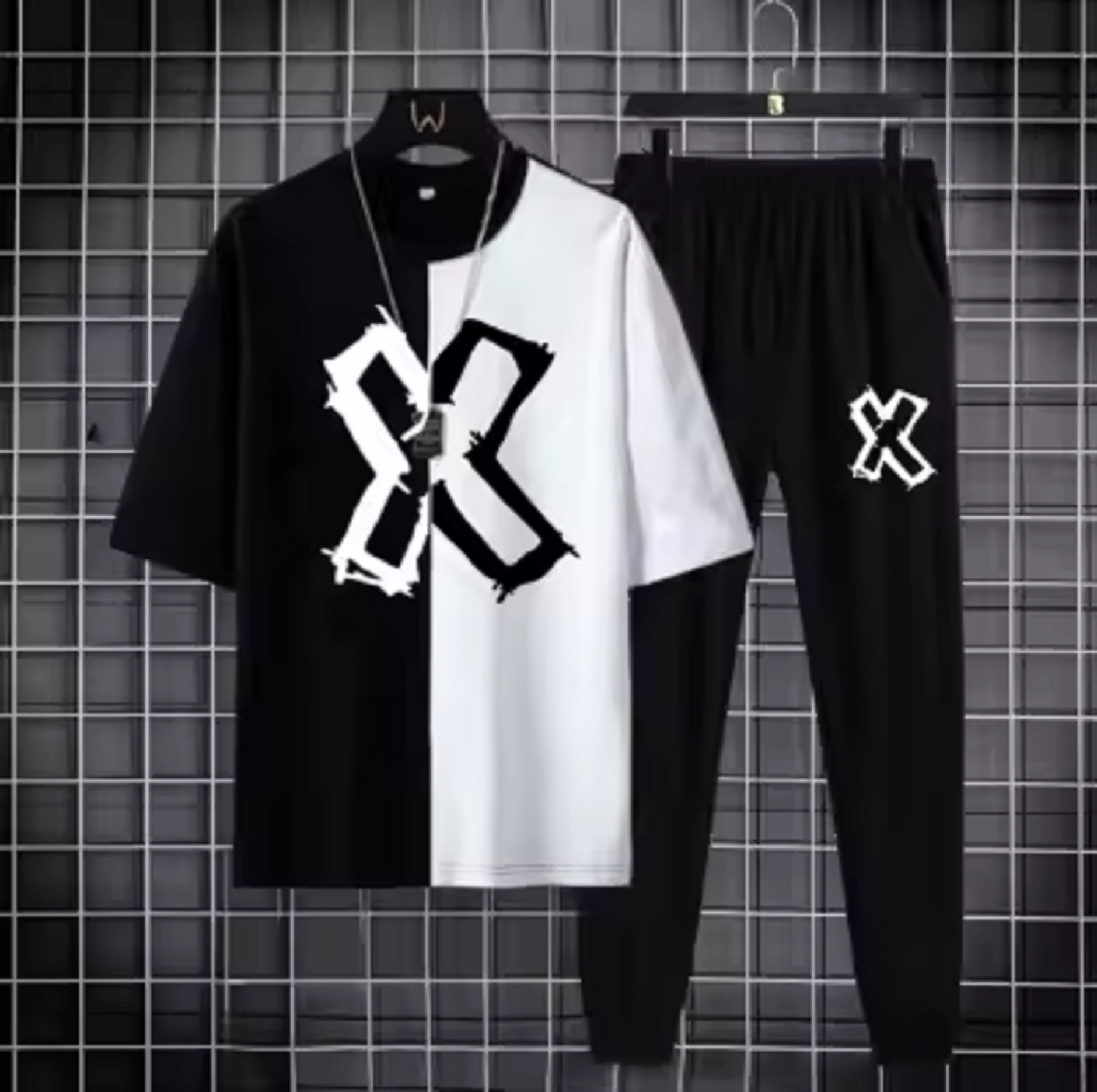 BLACK AND WHITE Xmassive printed 2pc summer tracksuit for men