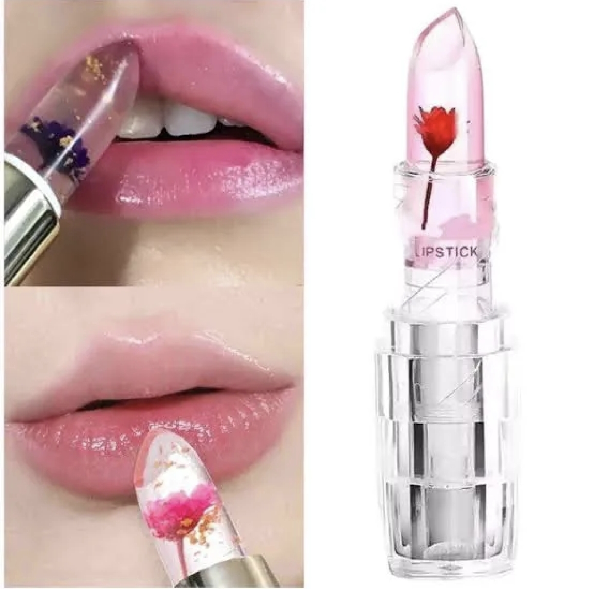 Jelly Flower Lipstick - Transparent Tinted Jelly Lip Color - Long Lasting Moisturizing Lip Tint for All Skin Tones