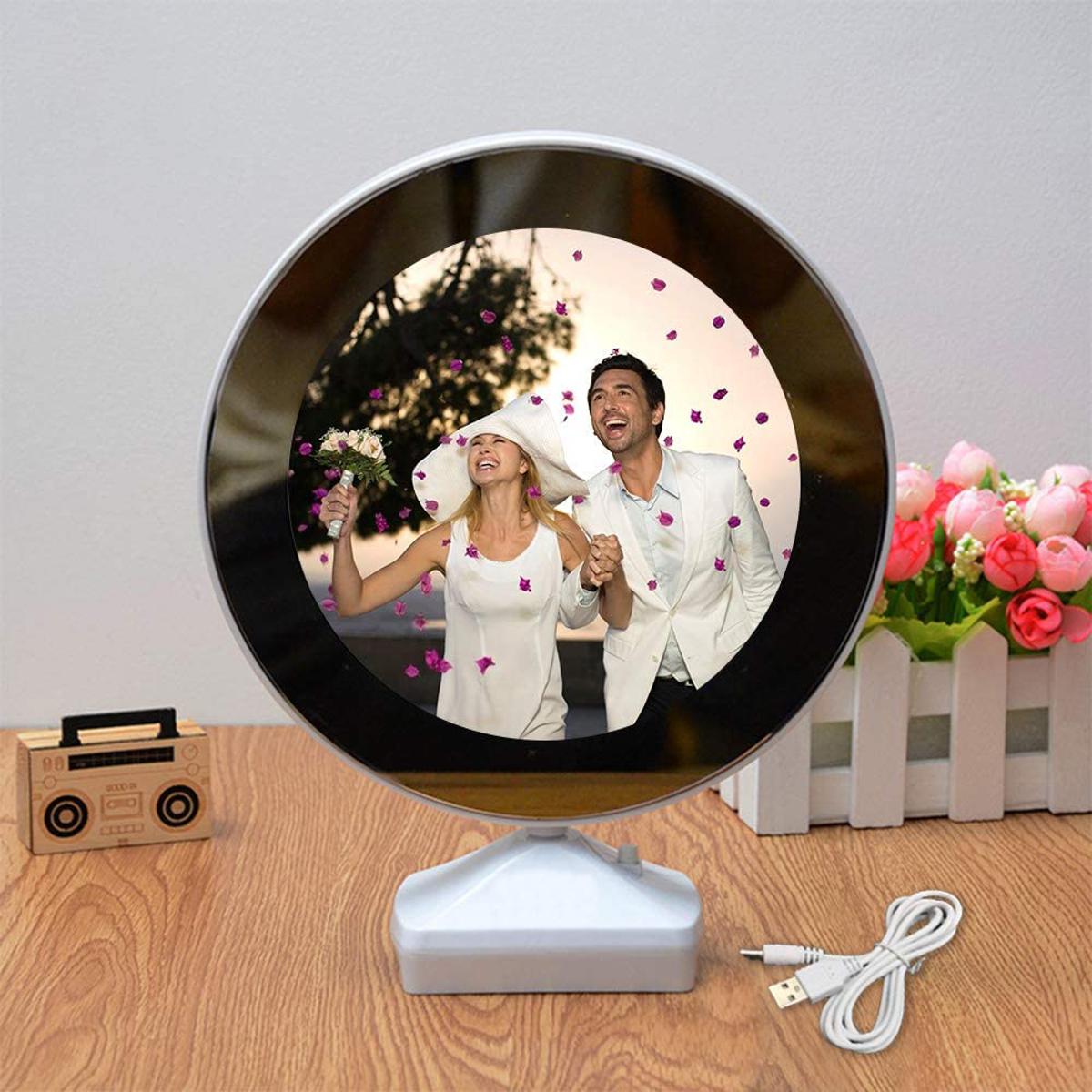 Magic Mirror Photo Frame for girls with round LED for wall, bedroom, wall set Imported Quality