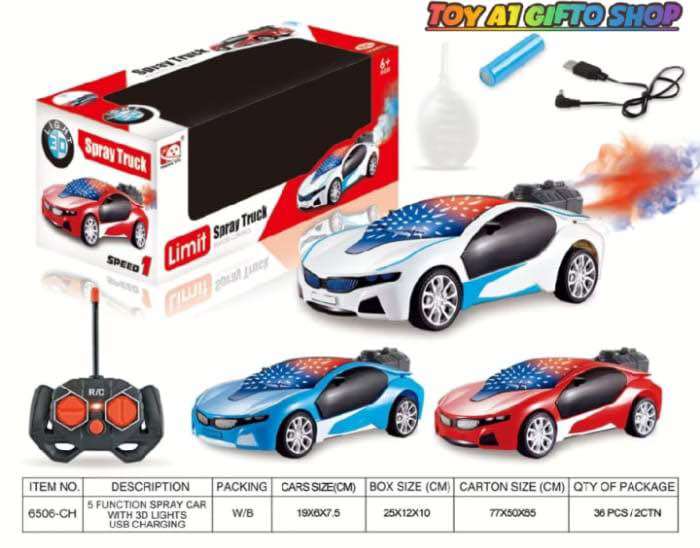 Limit Spray 4WD Rechargeable RC Car with 3D LED Lights, Active Smoke Spray Button, High-Speed Remote Control Drift Racing Toy for Kids, Durable Off-Road Design, Easy Control System, Realistic Mist Effect Vehicle for Indoor and Outdoor Fun