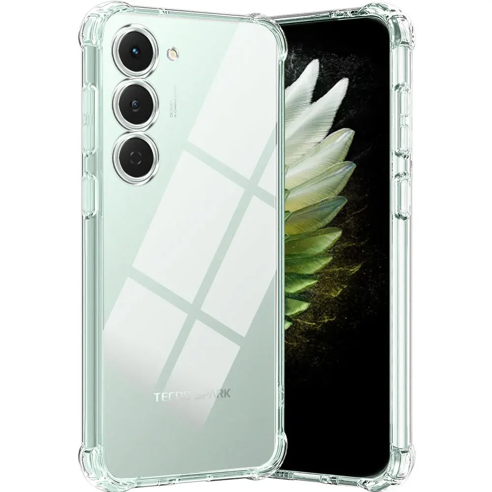 "Tecno Spark 40 Pro Transparent Back Cover - Crystal Clear, Corner Protection, Anti-Dust, Anti-Slip Grip, Soft & Non-Bumper Design"