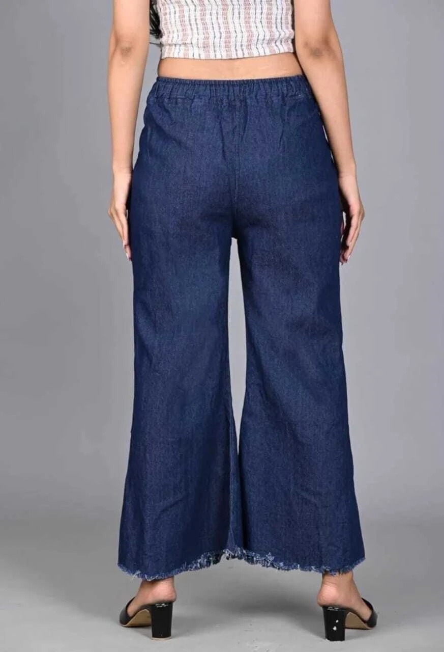 Women's Denim Plazo Jeans Free Size | High Waist Wide Leg Plazo Pants for Girls | Stretchable Casual Denim Trousers for Women