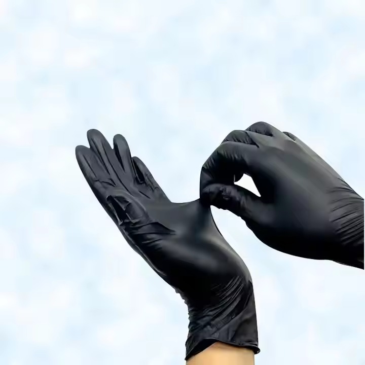 Disposable Gloves Powder Free Black Gloves 3 Pairs Surgical And Latex Nitrile Disposables Rubber Household Gloves Special For Women and Men ( Non Sterilized )